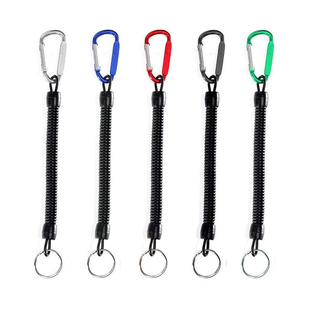 5Pcs Stretchy Spiral Keyring With Color Carabiner,Spiral Retractable Coil Spring Key chain Theftproof Anti-Lost Stretch Cord Safety Key Ring with Metal for Keys, Wallet, Cellphone (Random Color）