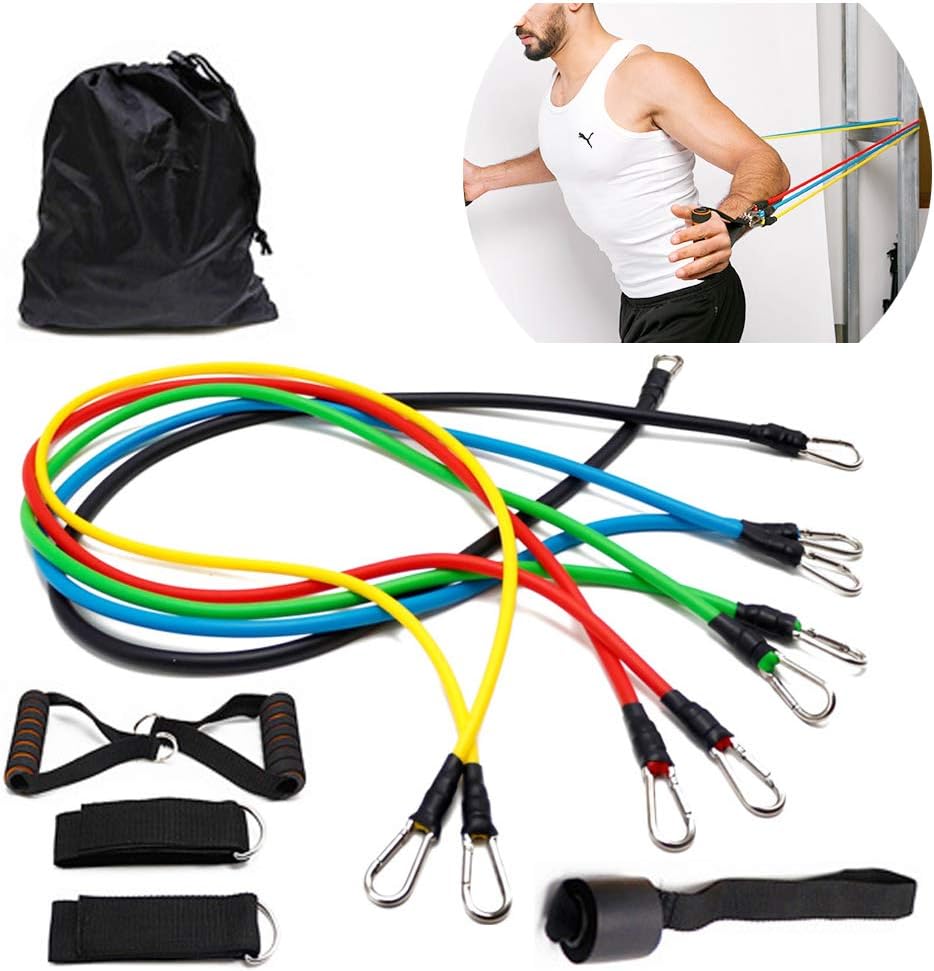 YOUMI Resistance Band 100 Lbs Adjustable 11-Piece Multi-Purpose Set Fitness Bar with Handle for Any Home Fitness Training Yoga Equipment,S01