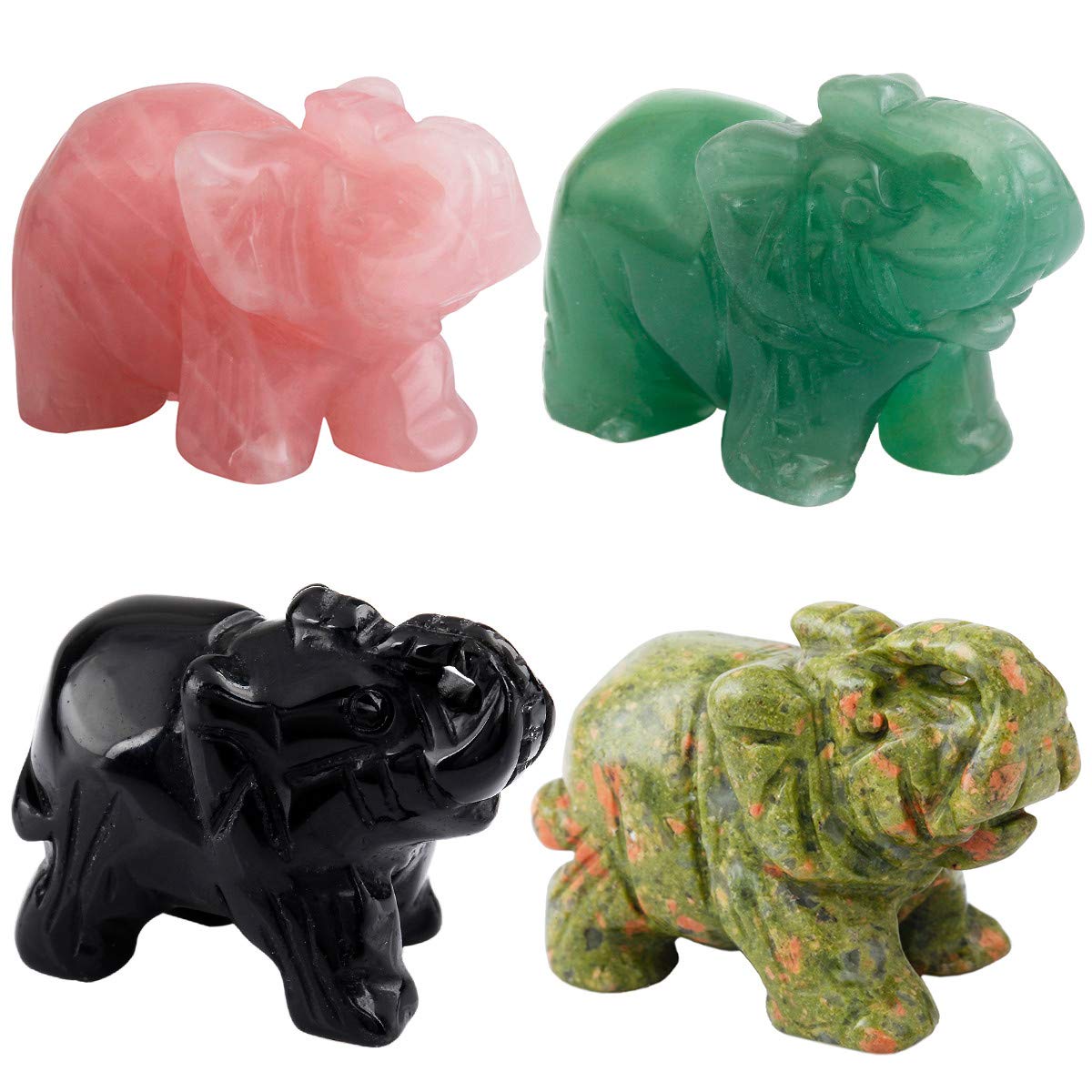 KYEYGWO Pocket Good Luck Elephant Carved Gemstone Lucky Elephant Ornaments Healing Crystal Figurines Statues for Decoration 1.5 Inches, Pack of 4