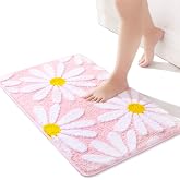 QJHOMO Pink Bathroom Rug Cute Daisy Bath Mat Girly Floral Decor, 16