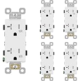 ELEGRP Glossy White Decorator Wall Receptacle Outlets, TR Tamper Resistant &amp; WR Weather Resistant Outlet, 20 Amp Electrical Outlets, Self-grounding, 125V, 2 Pole 3 Wire, 5-20R, UL Listed, 5 Pack