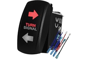 BACAUTOPARTS 12V 24V RED Turn Signal Rocker Switch with Wires 7 PIN ON-Off-ON DPDT Switches for Car UTV ATV Motorcycle Truck Trailer Caravan SUV