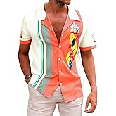 Hawaiian Bowling Shirts Men Retro Funny Sport Bowler Shirt Beach Summer Tee Tropical Vacation Button Down Short Sleeve Tops