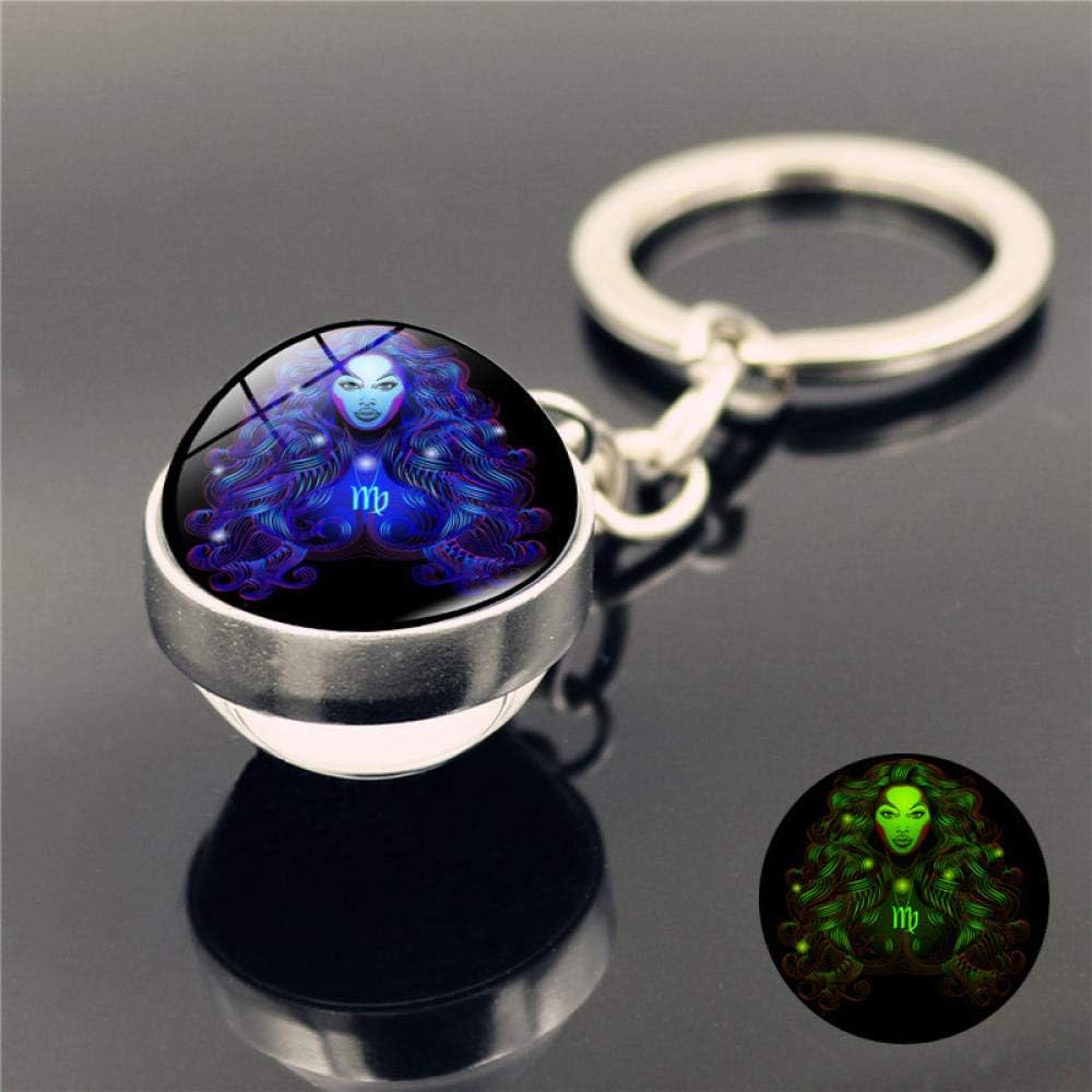 Keychains Glow in The Dark Keychain Jewelry with Glass Ball Gemini Double Side