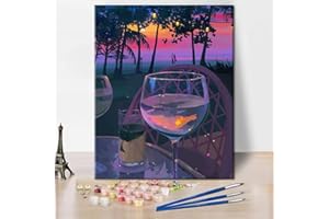 TUMOVO DIY Beach Paint by Numbers for Adults with Brushes and Acrylic Pigment Seaside Sunset Adults' Paint-by-Number Kits Wine Frameless Oil Painting Art Crafts 16x20 Inches