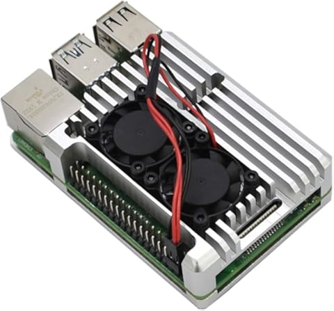 Wivarra para Raspberry Pi 4 4B Caja de Aluminio Cubierta del CNC Cubierta con Disipador de Calor Ventilador Dual para Raspberry Pi 4 Modelo B (Plata)
