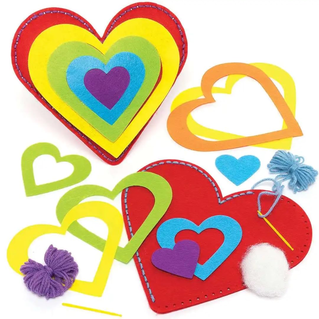 Baker Ross Rainbow Heart Cushion Sewing Kits - Pack of 2, Sewing Set for Children, Creative Activities for Kids (FC457)
