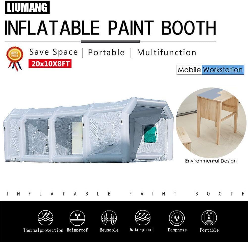 LIUMANG Inflatable Spray Booth Paint Tent Mobile Portable Car Workstation Filtration System Environmental Solutions (Grey, 20x10x8 FT)