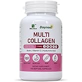 Wins Town Multi Collagen Peptides Softgels for Women - Type I, II, III, V, X - Hydrolyzed Collagen Pill with Hyaluronic Acid, Vitamin C & Biotin, 100 Count