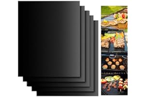 Grill Mats for Outdoor Grill, Dailyart Grill Mats Non Stick Set of 5 BBQ Grill Mat Baking Mats Teflon BBQ Grilling Accessories Reusable,Works on Gas, Charcoal, Electric Grill 15.75 x 13-Inch, Black