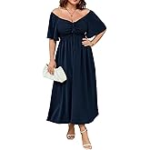 SHESTARR Women's Plus Size Maxi Dress Short Sleeve Sweetheart Neckline Smocked A Line Flowy Formal Wedding Guest Dress
