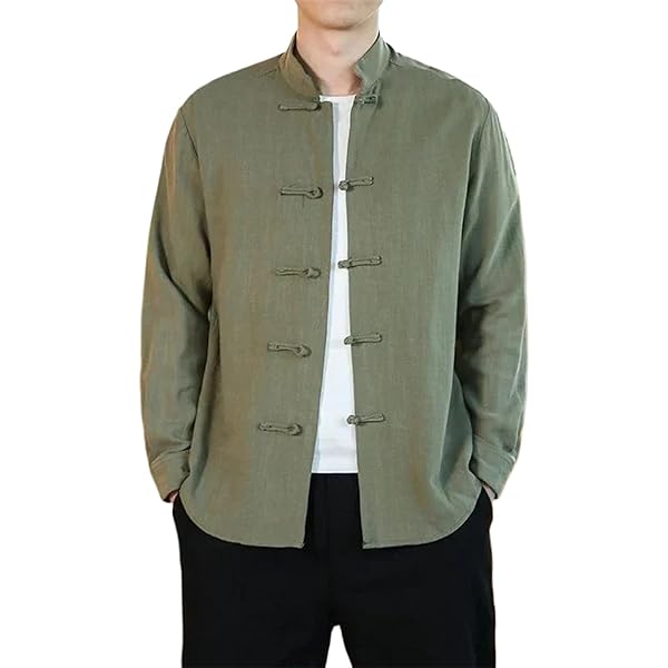 Amazon.com: Chinese Style Men Shirt Button Stand Collar Long