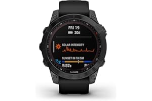 Garmin 010-02540-34 fenix 7 Sapphire Solar, adventure smartwatch, Solar Charging Capabilities, rugged outdoor GPS watch, touchscreen, health and wellness features, Black DLC Titanium with Black Band