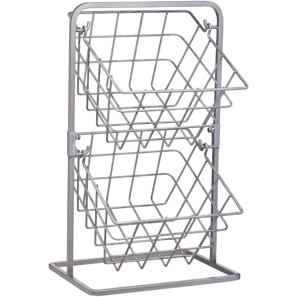 KitchenCraft Storage Basket Stand, Industrial Vintage-Style 2-Tier Removable Baskets, Carbon Steel, 25 x 22 x 41 cm, Grey
