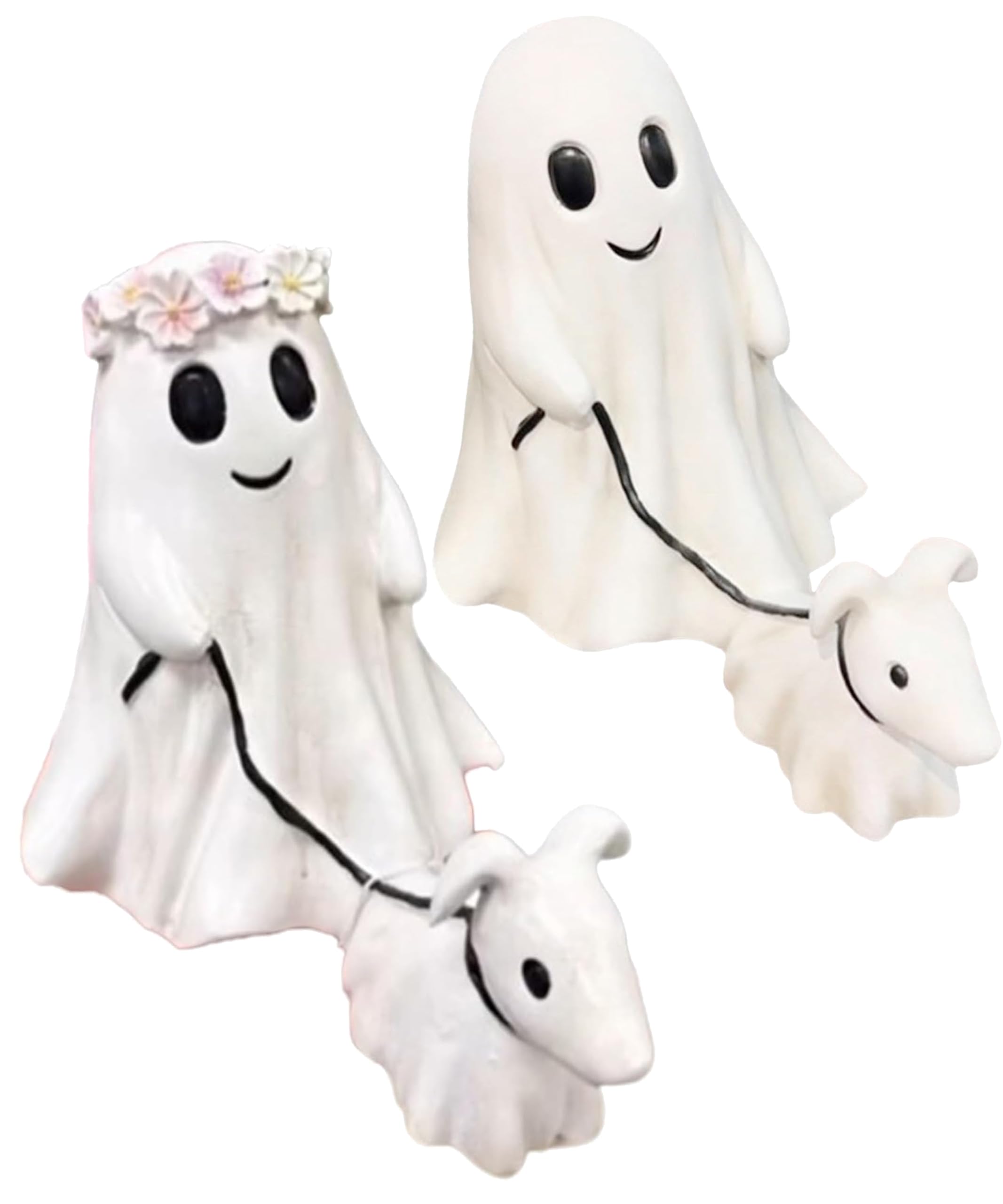 Photo 1 of Ghost Walking Dog Statue, Spooky Ghost Dog Halloween Figurine, Halloween Ghost Dog Statues, Ghost Walking His Ghost Dog, Halloween Ghost Decor Figurine for Home Garden (White_A+White_B, Large)