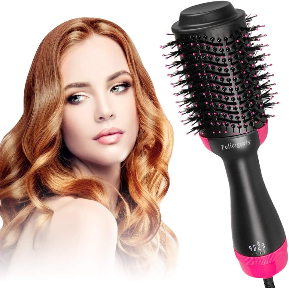 Felicigeely One Step Hair Dryer & Volumizer,Hot Air Brush,3 in1 Styling Brush Styler, Negative Ion Hair Straightener Curler Brush for All Hairstyle