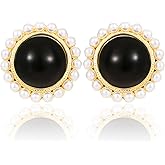 14k Gold Plated Pearl Stud Earrings for Women Jewelry