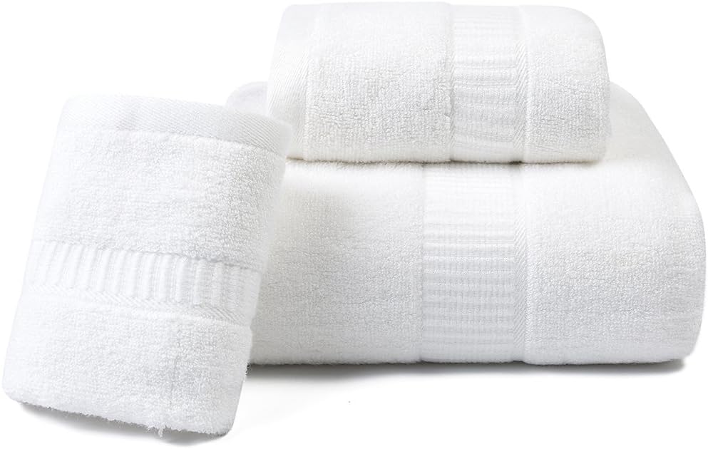Lymga Towel Set(1 Bath Towel,1 Face Towel and 1 Hand Towel),100% Bamboo Fiber for Ultra Soft and Super Absorbent,Set of 3(White)