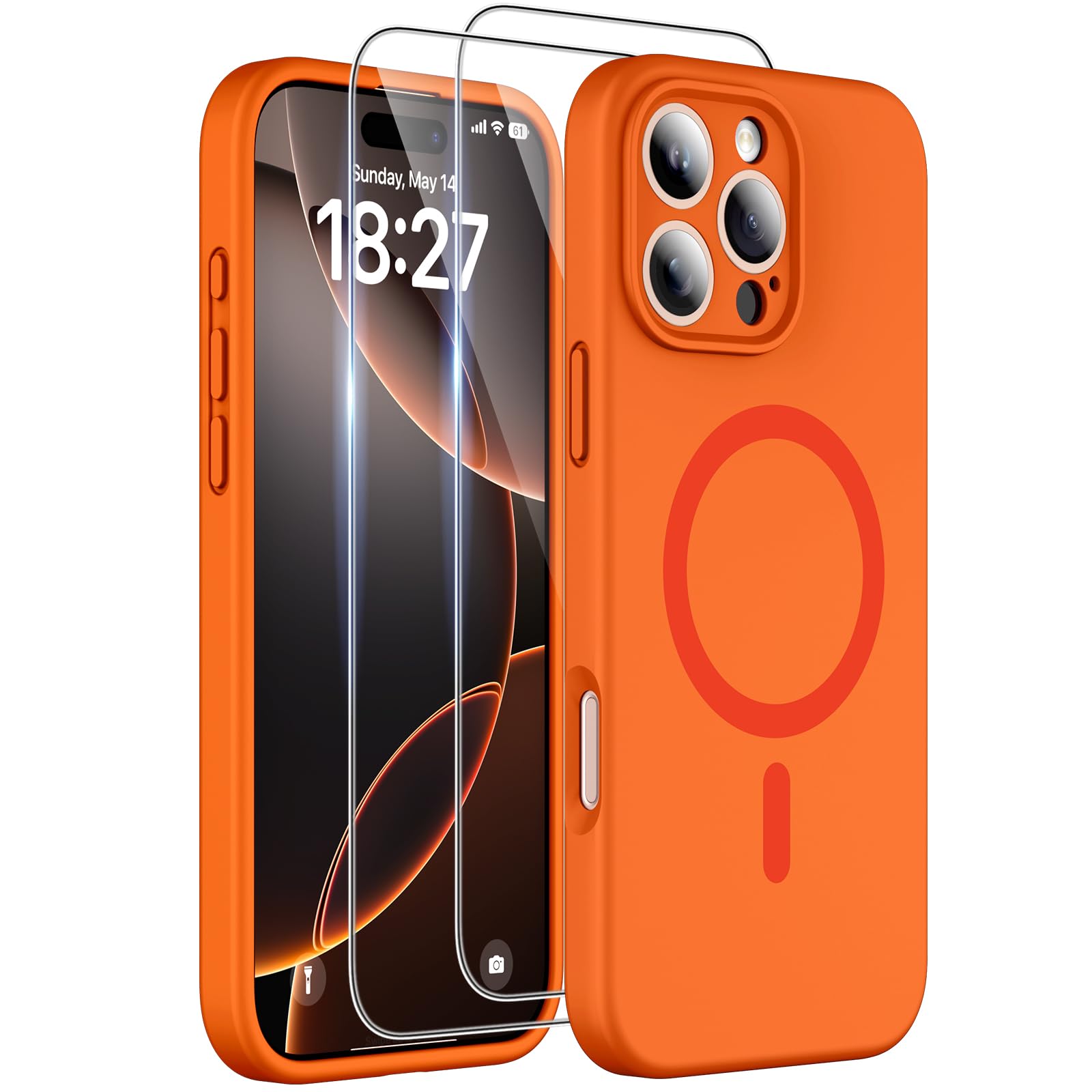 Photo 1 of EXZLLEN Magnetic for iPhone 16 Pro Max Case, Compatible with MagSafe, Two 9H Screen Protectors, Full Camera Protection, Military-Grade Protection Silicone Phone Cover for 16 Pro Max 6.9", Orange