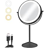 AumVum 8" Vanity Mirror with Lights Rechargeable, 1X/10X Magnifying Makeup Mirror with Touch Screen, 54 LED Adjustable Brightness, 3 Color Modes, 360° Rotation for Tabletop & Bedroom
