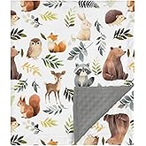 HawSkgFub Forest Woods Animals Leaf Mink Baby Blankets with Dotted Backing Boy Girl Shower Gift, Bear Fox Deer Owl Double Layer Nursery Swaddle, Soft Newborn Infant Toddler Bed Crib Bedding 30 x 40