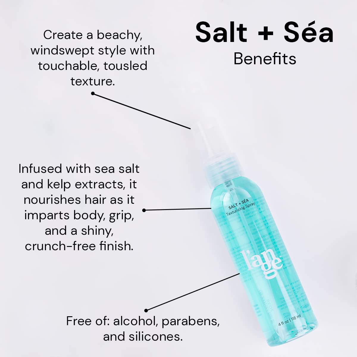 L'ANGE HAIR Sea Salt Texturizing Spray for Beachy Waves and Volume (4 oz)