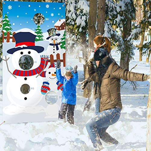 CiyvoLyeen Snowman Toss Games Banner, Winter Christmas Holiday Party Cornhole Game with 5 Snowballs for Kids Adults Family Gathering Indoor Outdoor Frozen Party Supplies