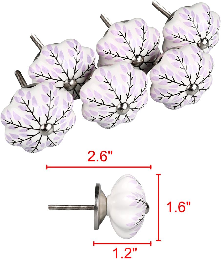 Sourcingmap 6 Pieces Vintage Shabby Knobs White Floral Hand Painted Ceramic Pumpkin Cupboard Wardrobe Cabinet Drawer Door Handles Pulls Knob - Image 3