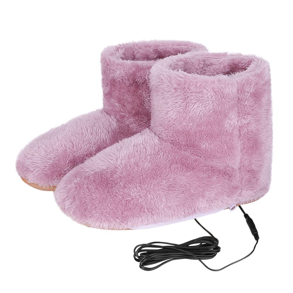 Generic USB Heated Slipper Boots - Unisex Adults - Pink/Grey - Size 35-39 (UK 3-5.5), 39-43 (UK 6.5-8) - Winter Warm Furry Home Floor Slippers - Heated Up Indoor Ankle Bootie