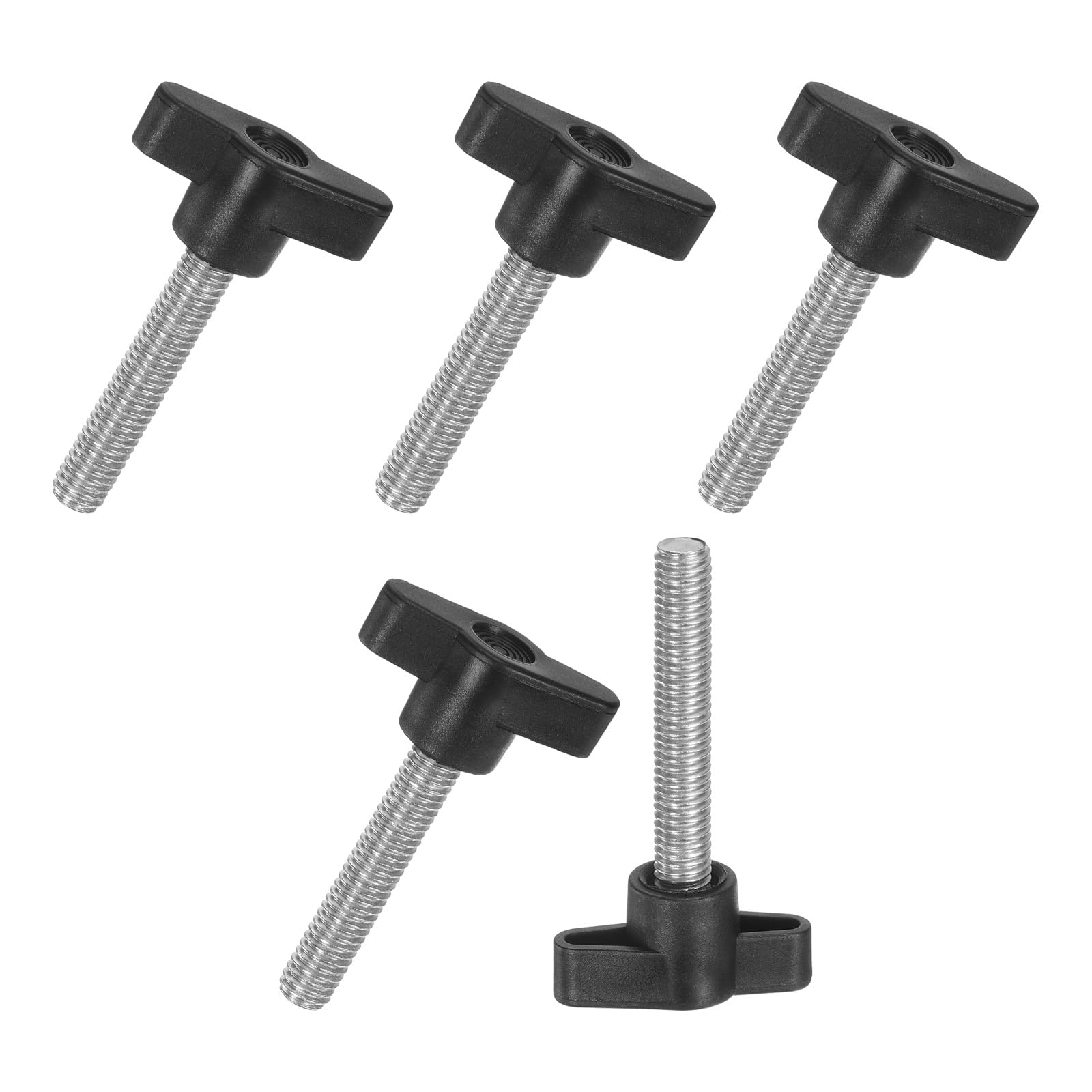 M METERXITY 5-Pack Thumb Screws, M8x40mm Tee Wing Knobs, T Shaped Handle Clamping Screw Knob for Woodworking/Machinery/Equipment, Metric Thread Thumbscrew [304 Stainless Steel, Black]