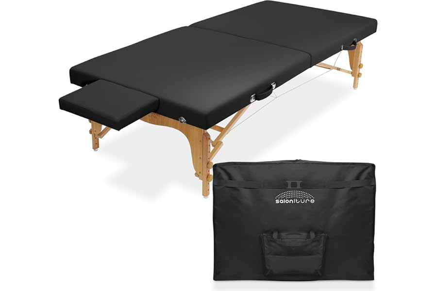 Saloniture Portable Physical Therapy Massage Table – Low to Ground Stretching Treatment Mat Platform – Black