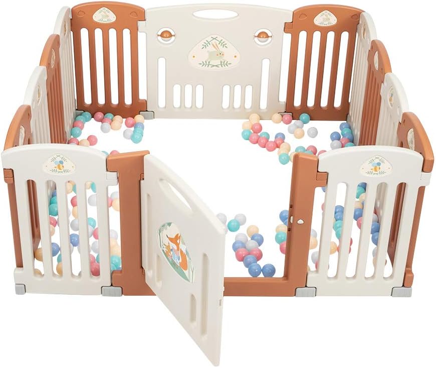 Baby Playpen Kids Safety Playard Activity Center Safety Play Yard for Toddler, Kid's Fence 14 Panel Fordable Home Indoor Outdoor