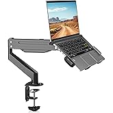 Suptek Laptop Desk Mount,Fully Adjustable Monitor and Laptop Mount Stand for 13-18 Inch Notebook and 17-32 inch Monitor Screen,Holds 22lbs with Vented Tray