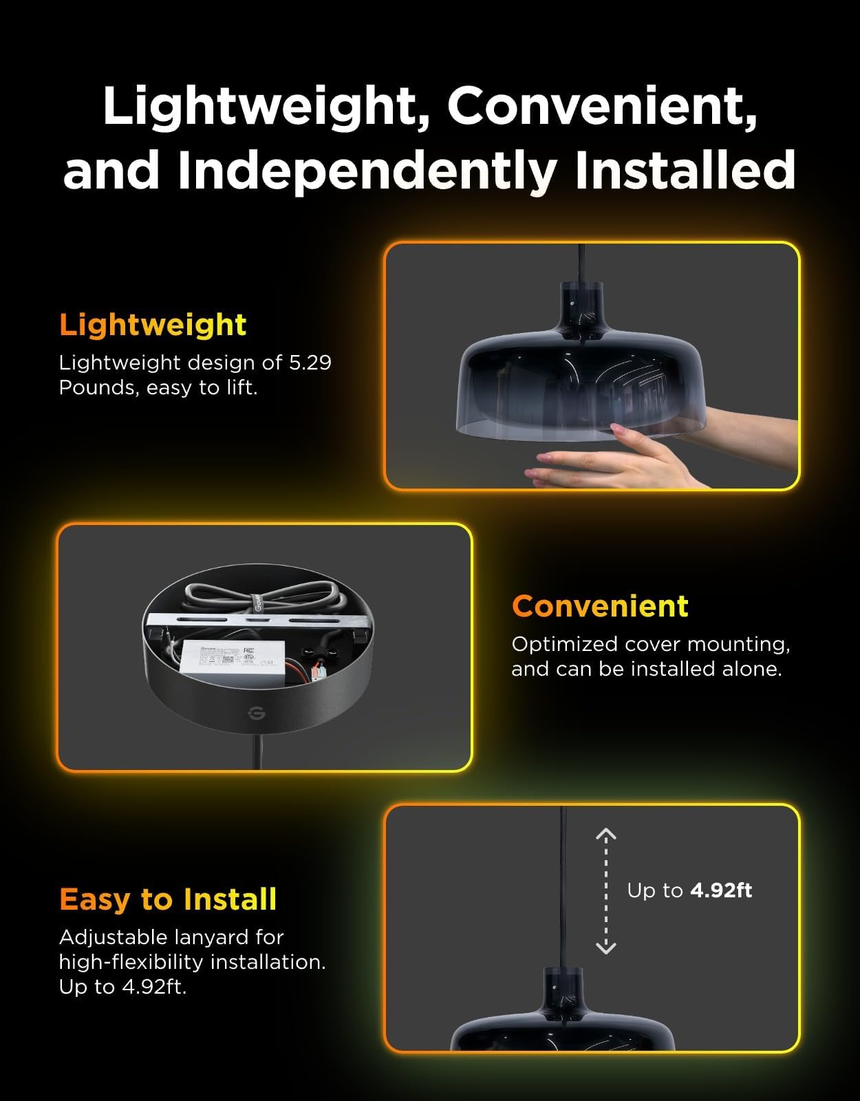 Govee Pendant Light for Kitchen Island, Three-Layer RGBIC Smart Lighting, Matter Compatible, 1300LM 2700K-6500K Dimmable Black Hanging Light Fixture Works with Alexa, Adjustable Height for Dining Room