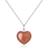 COAI Women's 925 Sterling Silver Necklace, Sunstone Crystal Pendant Heart Necklace for Women