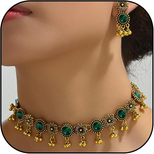 Efulgenz Indian Kundan Jewelry Set - Antique Faux Pearl & Crystal Pendant Choker Necklace & Earrings
