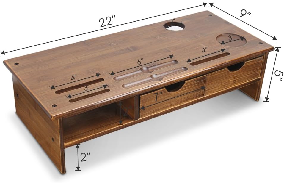 Tribesigns Monitor Stand Riser with Storage Organizer Drawers Bamboo，Retro Brown : Office Products
