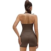 SUUKSESS Women 2 Piece Workout Sets Halter Neck Padded Yoga Tank Tops High Waisted Biker Shorts with Pockets