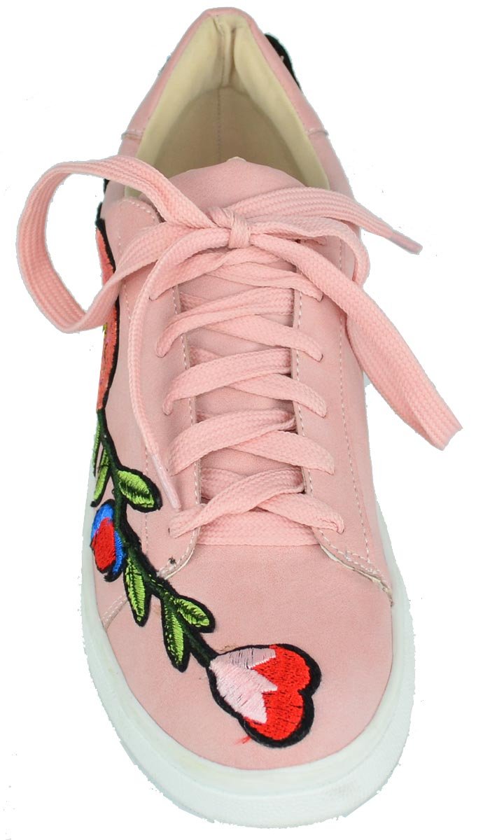 Chase & Chloe Women's Floral Embroidered Fashion Sneaker (10 B(M) US, Pink) - Image 4