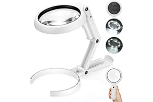 TOBEGIGA 22X 10X Magnifying Glass with Light and Stand, 3.35INCH Large Foldable Handheld Magnifying Glass with Dimmable 8 LED, Hands Free Lighted Desktop Magnifier for Reading, Jewelry, Crafts, Cross Stitch