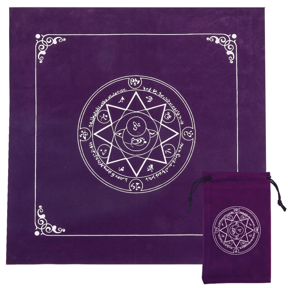 CREATCABIN Altar Cloth Tarot Table Cloth Pentagram Gothic Cards Bag Square Table Cover Divination Velvet with Tarot Drawstring Pouch Set Tarot Card Gift for Witchcraft Supplies Witch 19.5Inch-Purple
