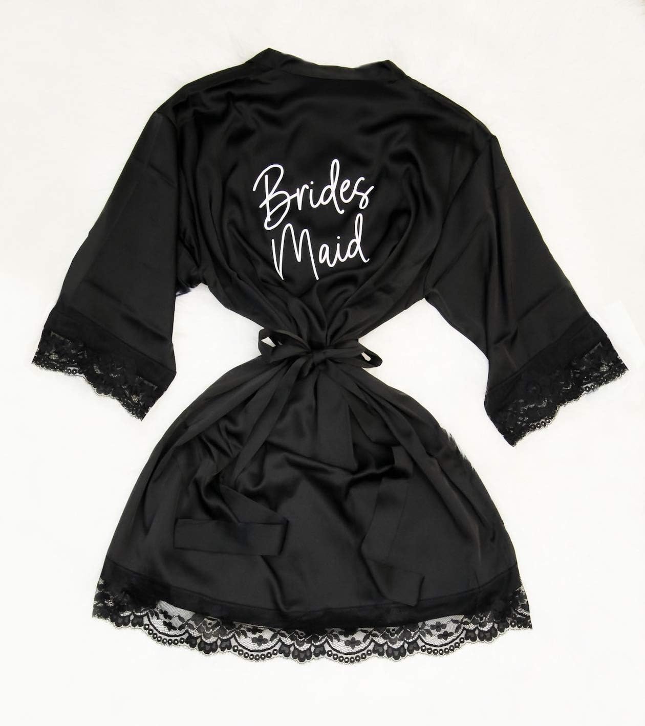 Women's Satin Kimono Robe for Bridesmaid and Bride One Size or Plus Size Wedding Party Getting Ready Outfits Short Robe With Lace