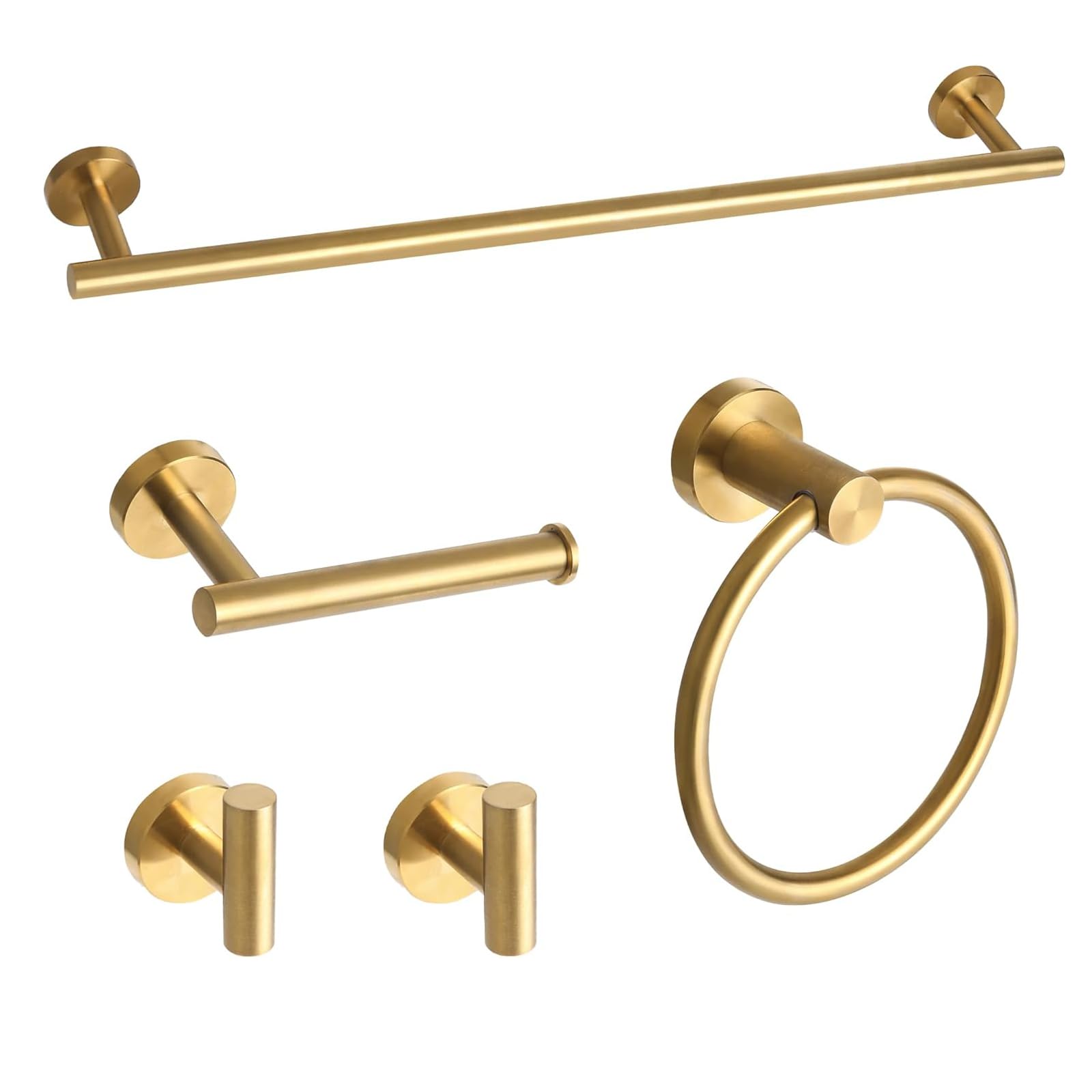 Gold 5 Pieces Bathroom Hardware Set - Heavy Duty Wall Mounted Towel Bar Set 120508
