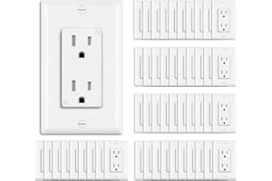 BESTTEN 50 Pack 15 Amp Decorator Receptacle Outlet, Tamper Resistant Receptacle, Residential and Commercial Use, Wallplate Included, 15A/125V/1875W, White