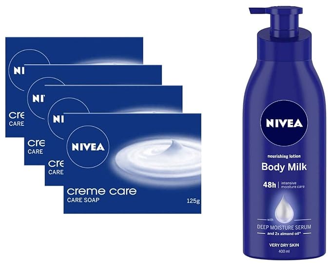 Buy NIVEA Soap, Creme Care, For Hands And Body, 125g (4 Pieces) And NIVEA Nourishing Lotion Body