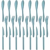 Zoyiancy 21Pcs Wheat Straw Cutlery Set, Green Reusable Utensil Set | Wheat Straw, Unbreakable Lightweight, Rounded Fork Edge, Deep Soup Spoon, Sharp Serrated Knife, Home Office School Travel Use