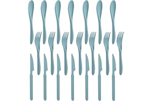 ZOYIANCY Forks Spoons Knife Set, 21 Pieces Wheat Straw Cutlery Set, Reusable Utensil Set for 7, Unbreakable and Lightweight Utensils for Party, Travel, Work, Lunch, Picnic, Camping or Daily Use (Green)