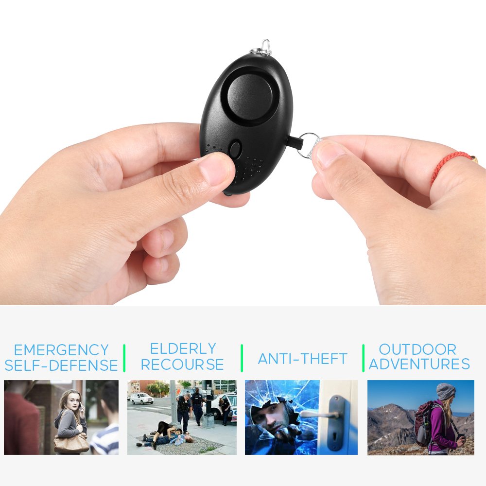 Personal Alarm Keychain for Women, Safe Sound Personal Alarm, Portable Personal Alarm for Girls, 130DB Emergency Self-Defense Security Alarm system w/ LED Light for Outdoor Men Girls Elderly Black