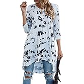 Naggoo Womens 3/4 Sleeve Button V Neck High Low Loose Fit Casual Long Tunic Tops Tee Shirts S-3XL