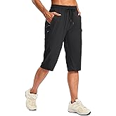 SANTINY Women's 15" Long Shorts Below The Knee Capri Hiking Cargo Shorts Lightweight Quick Dry Elastic Waist for Casual